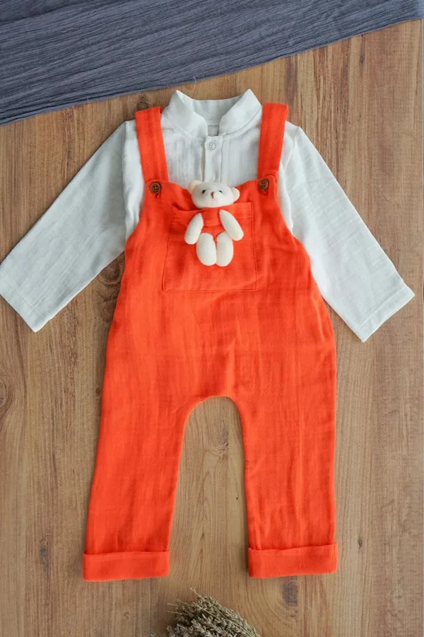 Erkek Bebek Uzun Kollu Ayıcıklı Çocuk Salopet Takım