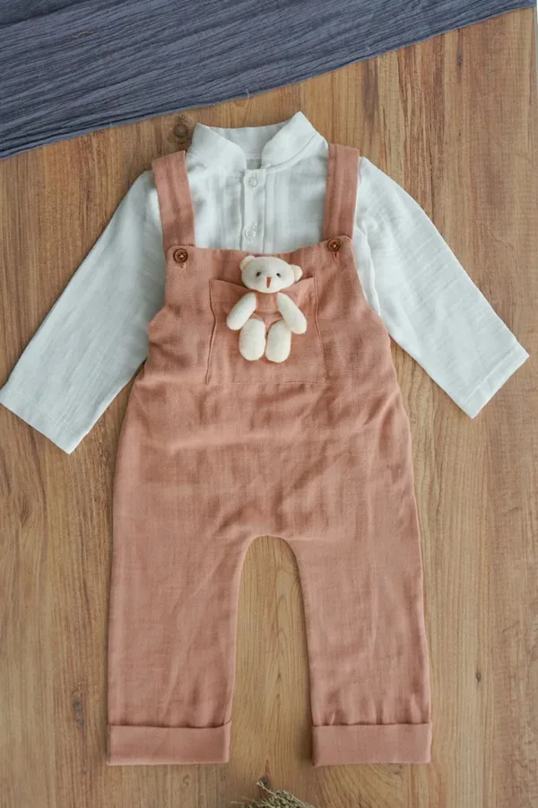 Erkek Bebek Uzun Kollu Ayıcıklı Çocuk Salopet Takım