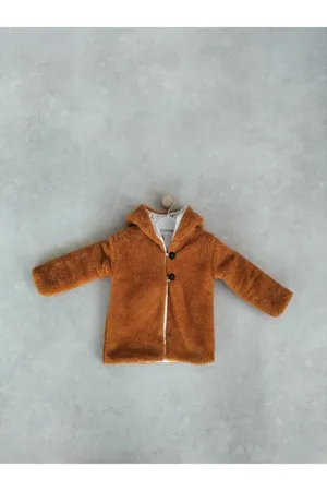 Peluş Erkek Çocuk Tarçın Uzun Ponponlu Şapkalı Mont