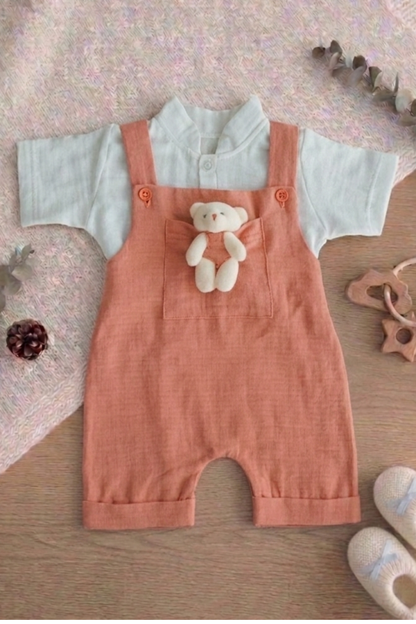 Erkek Bebek Ve Çocuk Müslin Kumaş Salopet Takım