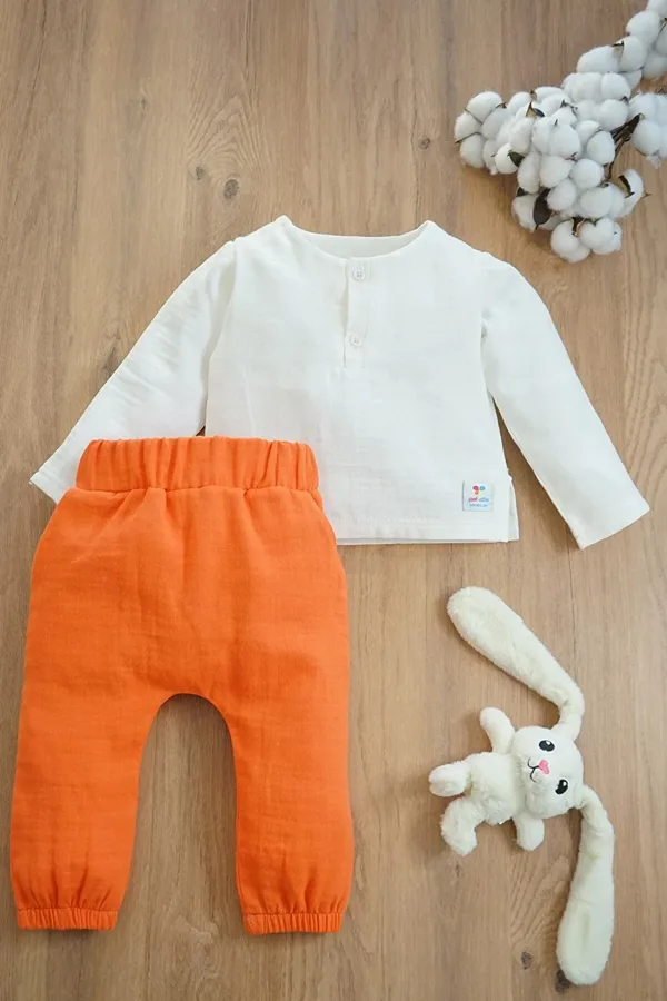 Erkek Bebek Ve Çocuk Müslin Uzun İkili Takım