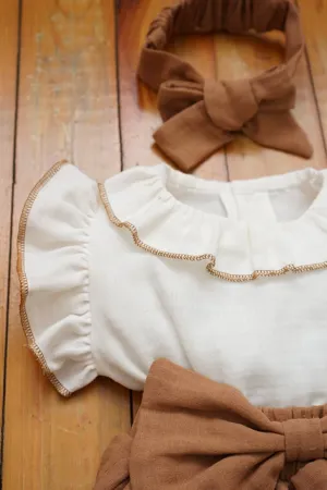 Kız Bebek Müslin Bandanalı Fırfırlı Çocuk Elbisesi