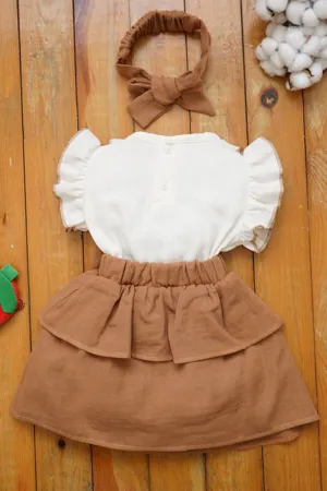 Kız Bebek Müslin Bandanalı Fırfırlı Çocuk Elbisesi