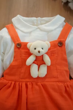 Kız Bebek Ve Çocuk Elbise Müslin Kumaş Ayıcıklı Ikili Takım