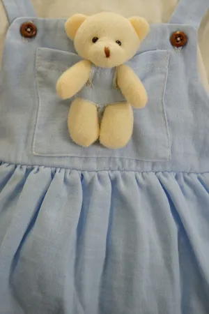 Kız Bebek Ve Çocuk Elbise Müslin Kumaş Ayıcıklı Ikili Takım
