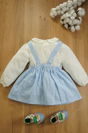 Kız Bebek Ve Çocuk Elbise Müslin Kumaş Ayıcıklı Ikili Takım