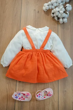Kız Bebek Ve Çocuk Elbise Müslin Kumaş Ayıcıklı Ikili Takım