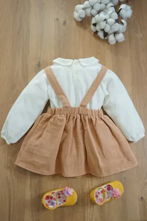 Kız Bebek Ve Çocuk Elbise Müslin Kumaş Ayıcıklı Ikili Takım