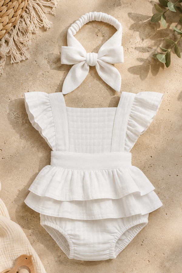 Kız Bebek Ve Çocuk Fiyonklu Zıbınlı Müslin Elbise