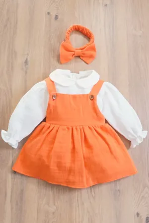 Kız Bebek Ve Çocuk Elbisesi Müslin Kumaş Üçlü Takım