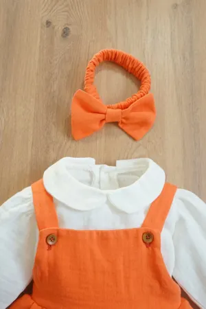 Kız Bebek Ve Çocuk Elbisesi Müslin Kumaş Üçlü Takım