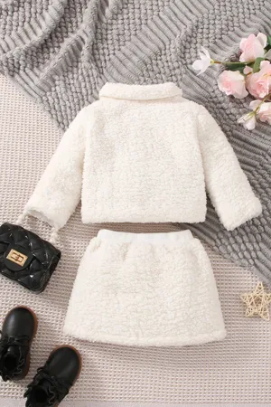 Kız Bebek Ve Çocuk Müslin Astarlı Peluş Etekli Ceket İkili Takım
