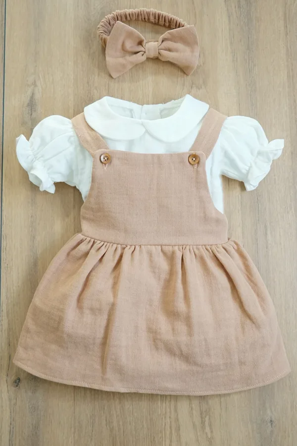 Kız Bebek Ve Çocuk Müslin Kumaş Bandanalı Elbise