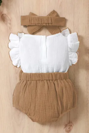 Kız Bebek Ve Çocuk Müslin Kumaş Fırfırlı Kolsuz Tulum