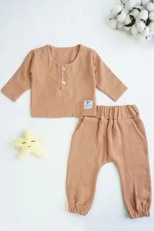 Kız Erkek Bebek Müslin Uzun Kollu Bisiklet Yaka Çocuk Alt Üst Takım
