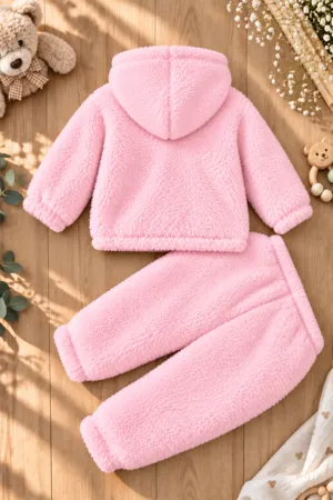 Kız Erkek Bebek Ve Çocuk Kapüşonlu İkili Takım - Pembe