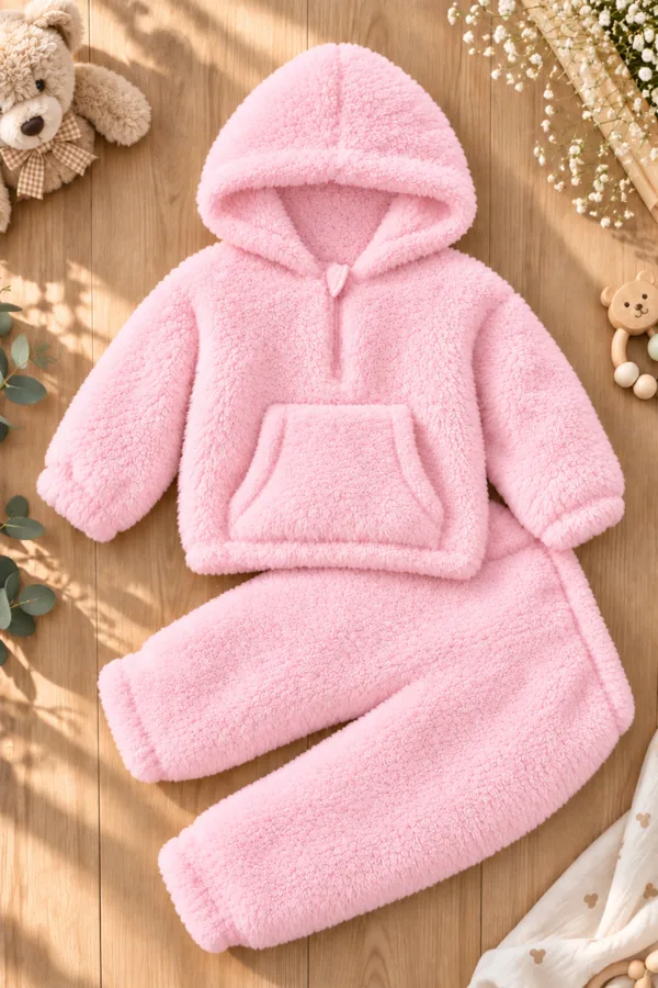 Kız Erkek Bebek Ve Çocuk Kapüşonlu İkili Takım - Pembe