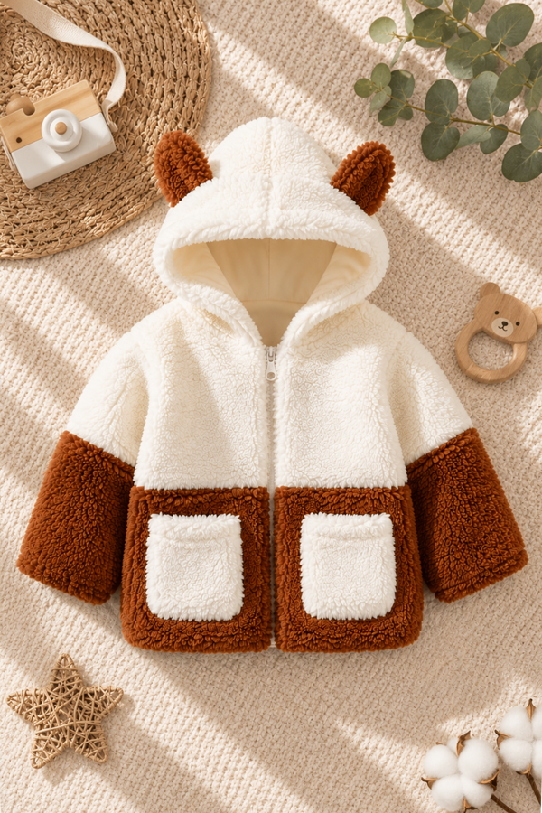 Kız Erkek Bebek Ve Çocuk Müslin Astarlı Ayıcıklı Peluş Mont