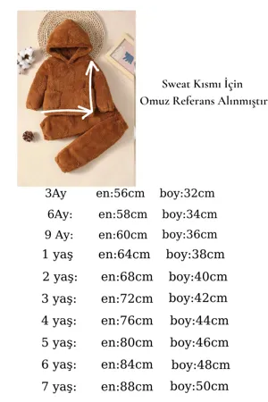Erkek Kız Bebek Ve Çocuk Peluş Kapüşonlu İkili Takım