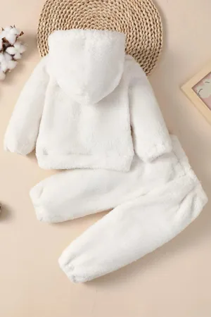 Erkek Kız Bebek Ve Çocuk Peluş Kapüşonlu İkili Takım