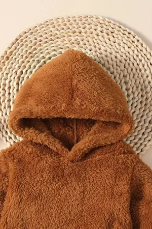 Erkek Kız Bebek Ve Çocuk Peluş Kapüşonlu İkili Takım