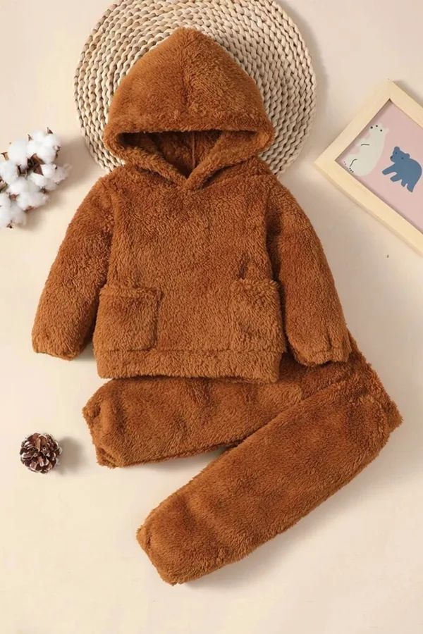 Erkek Kız Bebek Ve Çocuk Peluş Kapüşonlu İkili Takım